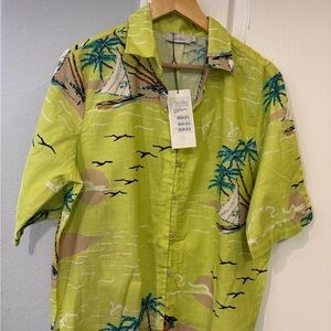 Brazilian Green Tropical Print Button-Up Shirt